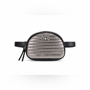 Metallic Silver and Black Quilted Women's Belt Bag